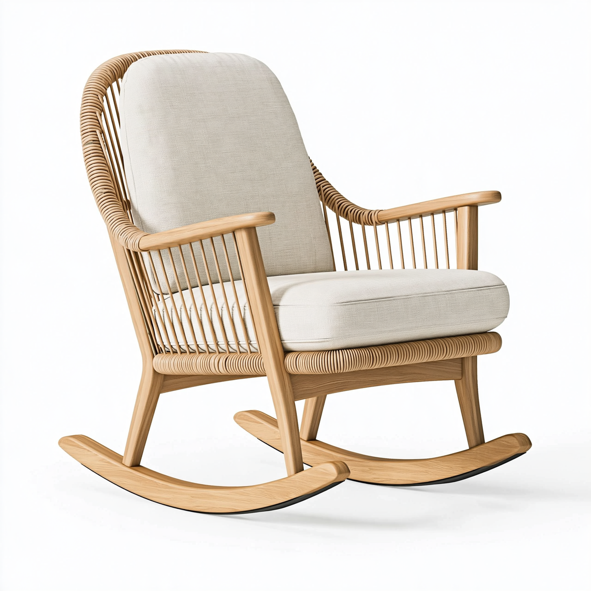 Sedia a dondolo 75 x 95 x 100 cm in legno naturale e fibra intrecciata beige per interni