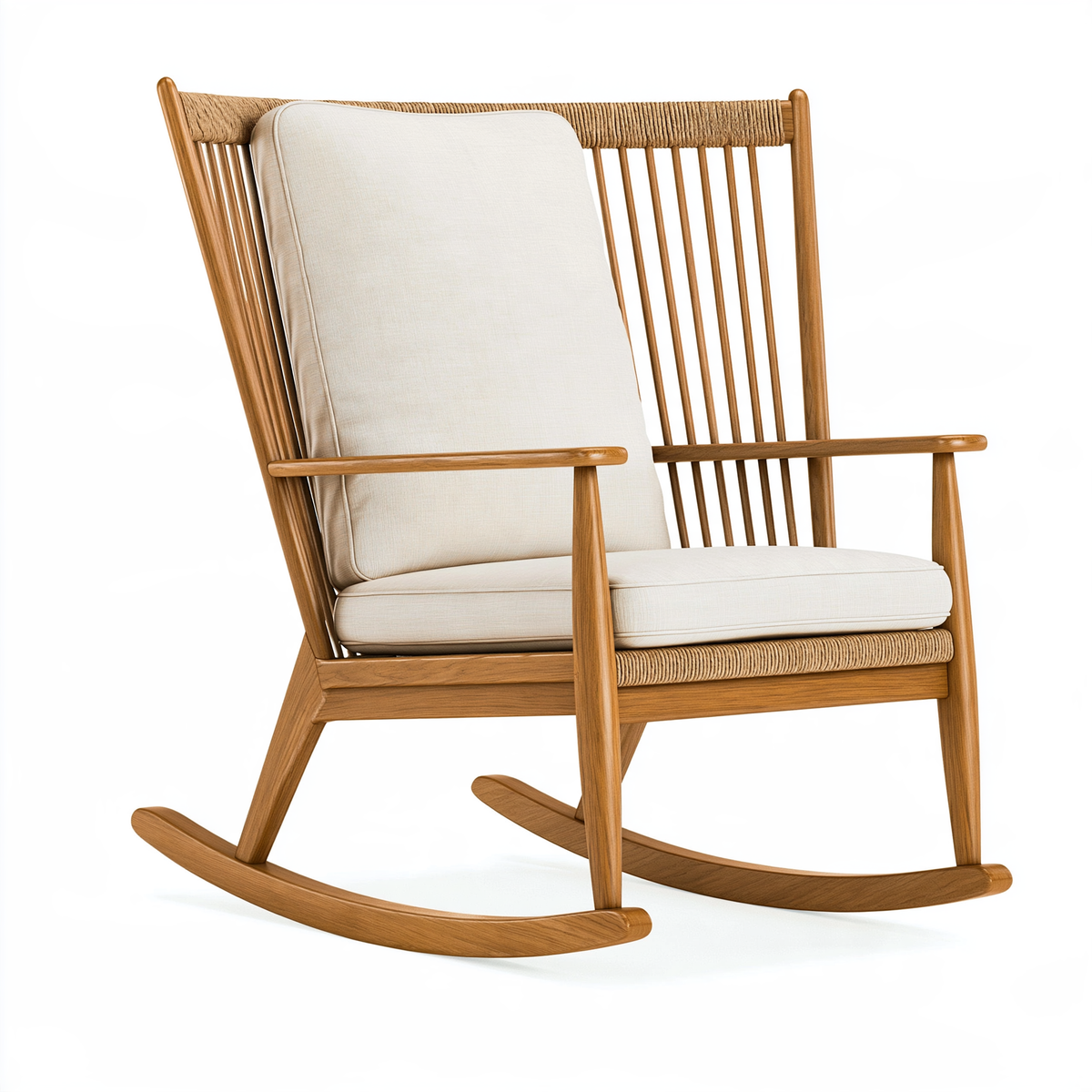 Sedia a dondolo 72 x 95 x 102 cm in legno naturale e corda con seduta imbottita stile naturale