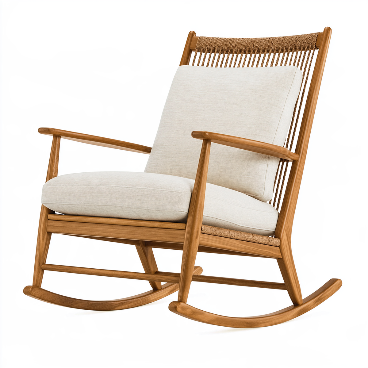Sedia a dondolo 70 x 95 x 105 cm in legno marrone con seduta imbottita beige stile naturale