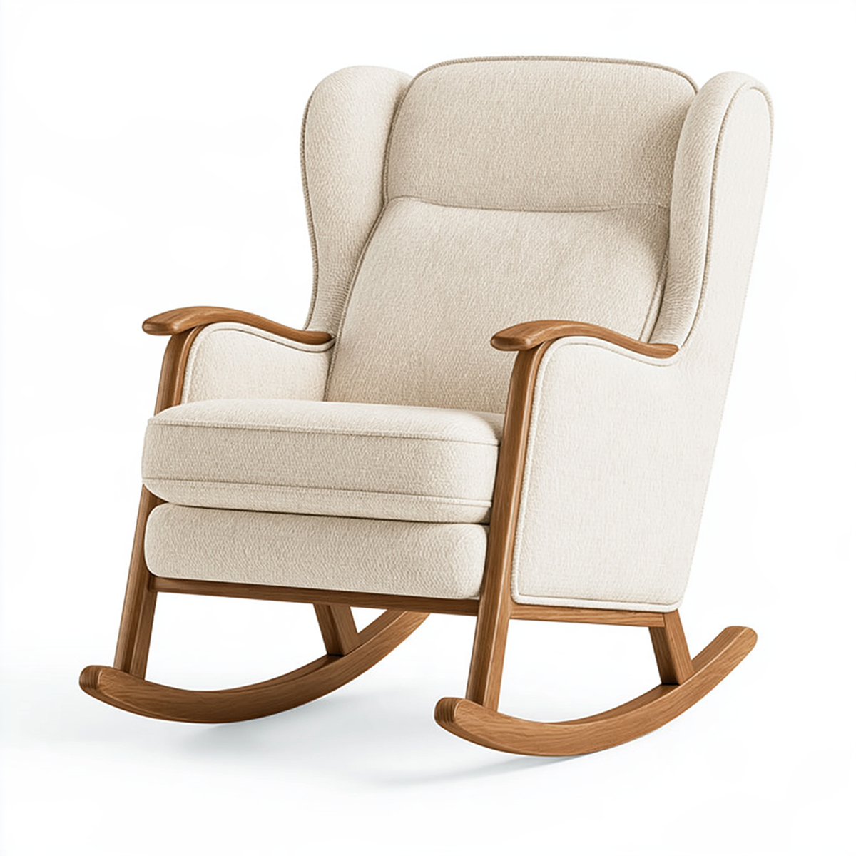 Sedia a dondolo 70 x 95 x 110 cm in tessuto bouclé avorio e legno marrone - poltrona relax classica