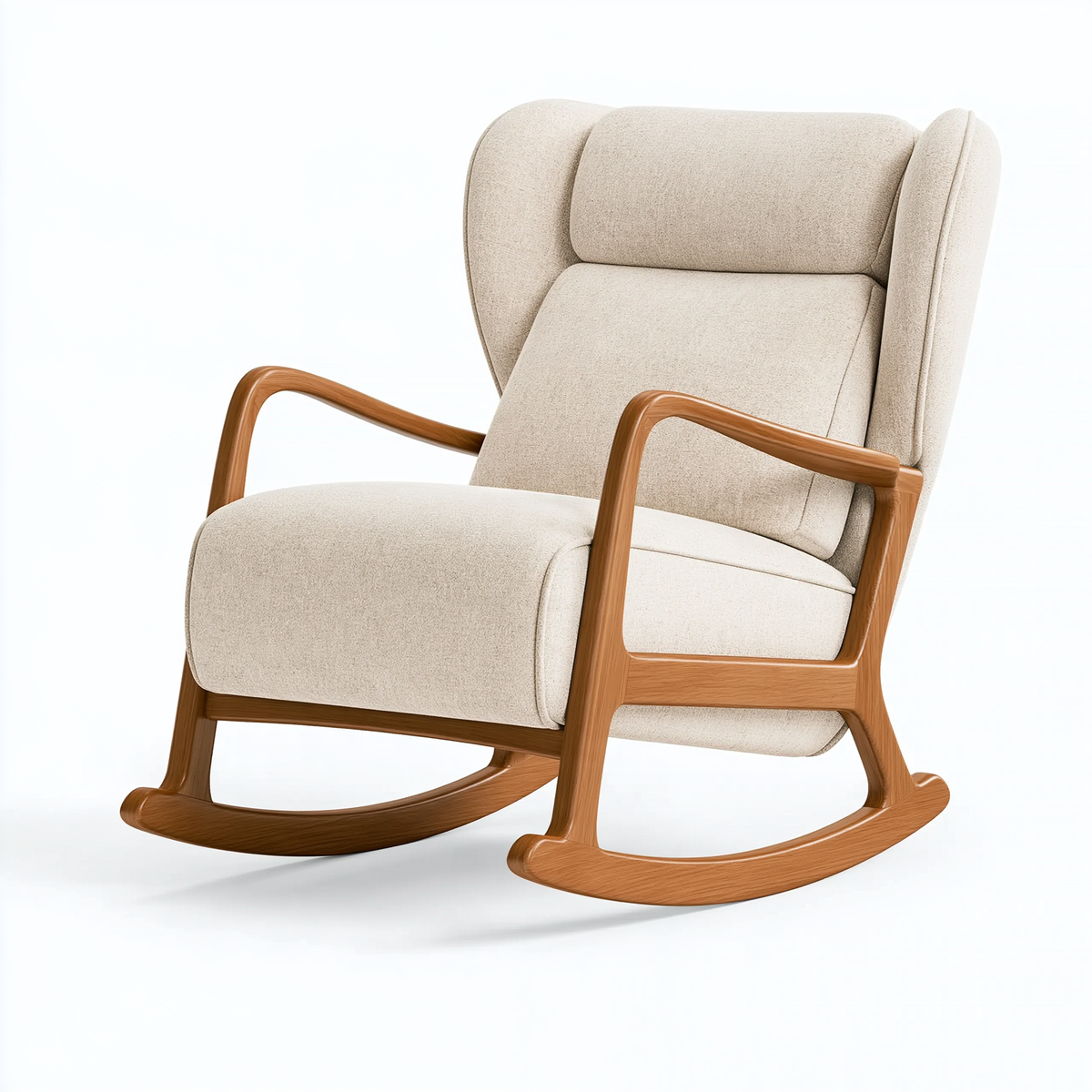 Sedia a dondolo 70 x 92 x 105 cm in tessuto bouclé beige e legno marrone - stile moderno