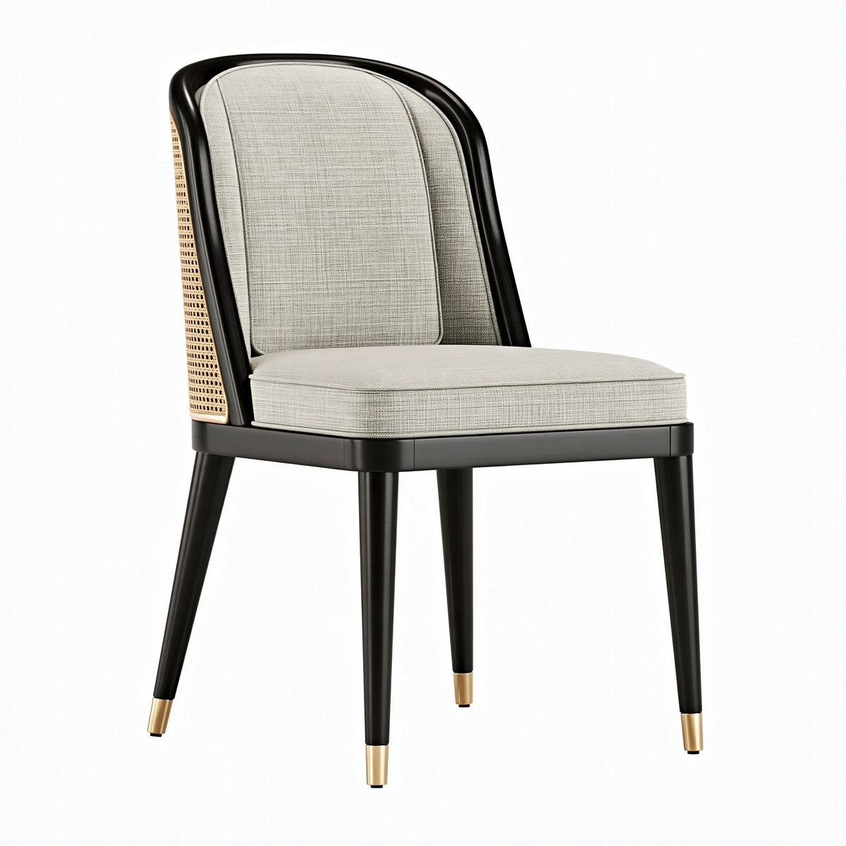Sedia da pranzo 58 x 62 x 82 cm in legno nero e tessuto beige con rattan - stile contemporaneo