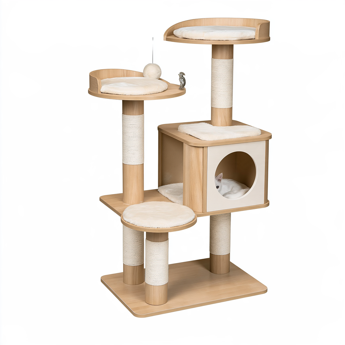 Albero tiragraffi per gatti 60 x 60 x 180 cm in legno beige con sisal e cucce multipiano