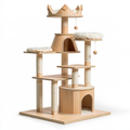 Tiragraffi per gatti 90 x 60 x 180 cm in legno naturale e sisal con cucce e piattaforme