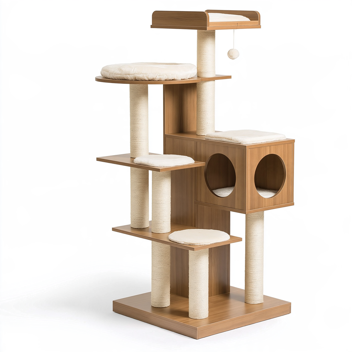 Tiragraffi per gatti 60 x 60 x 180 cm in legno marrone con sisal e cucce
