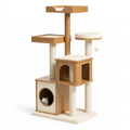 Tiragraffi per gatti 60 x 60 x 170 cm in legno beige con colonne in sisal e cuccia