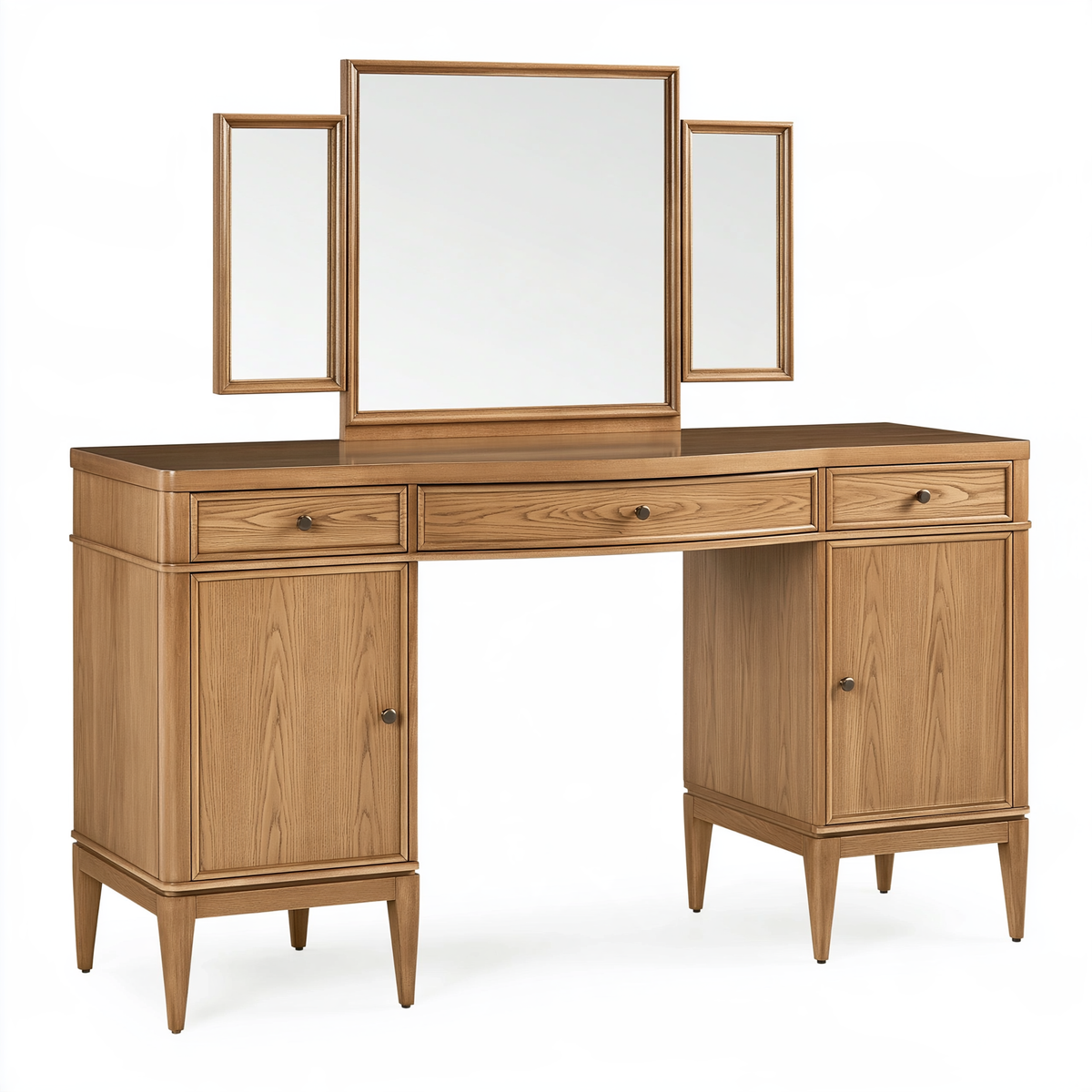 Toeletta con specchio 150 cm in legno marrone chiaro - stile classico con cassetti e vani contenitore