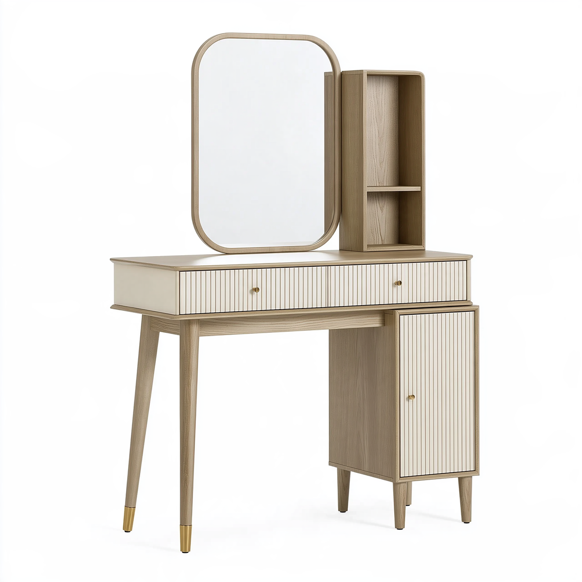 Set toeletta 120 x 45 x 150 cm in legno beige e bianco con specchio e contenitori stile moderno