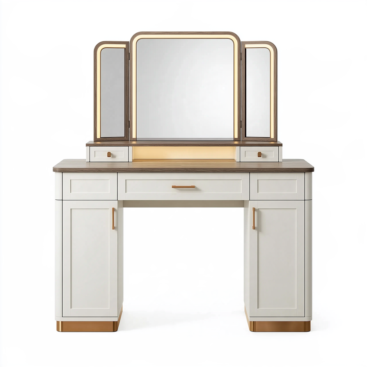 Set toeletta con specchio 120 x 45 x 145 cm in legno bianco e marrone stile moderno