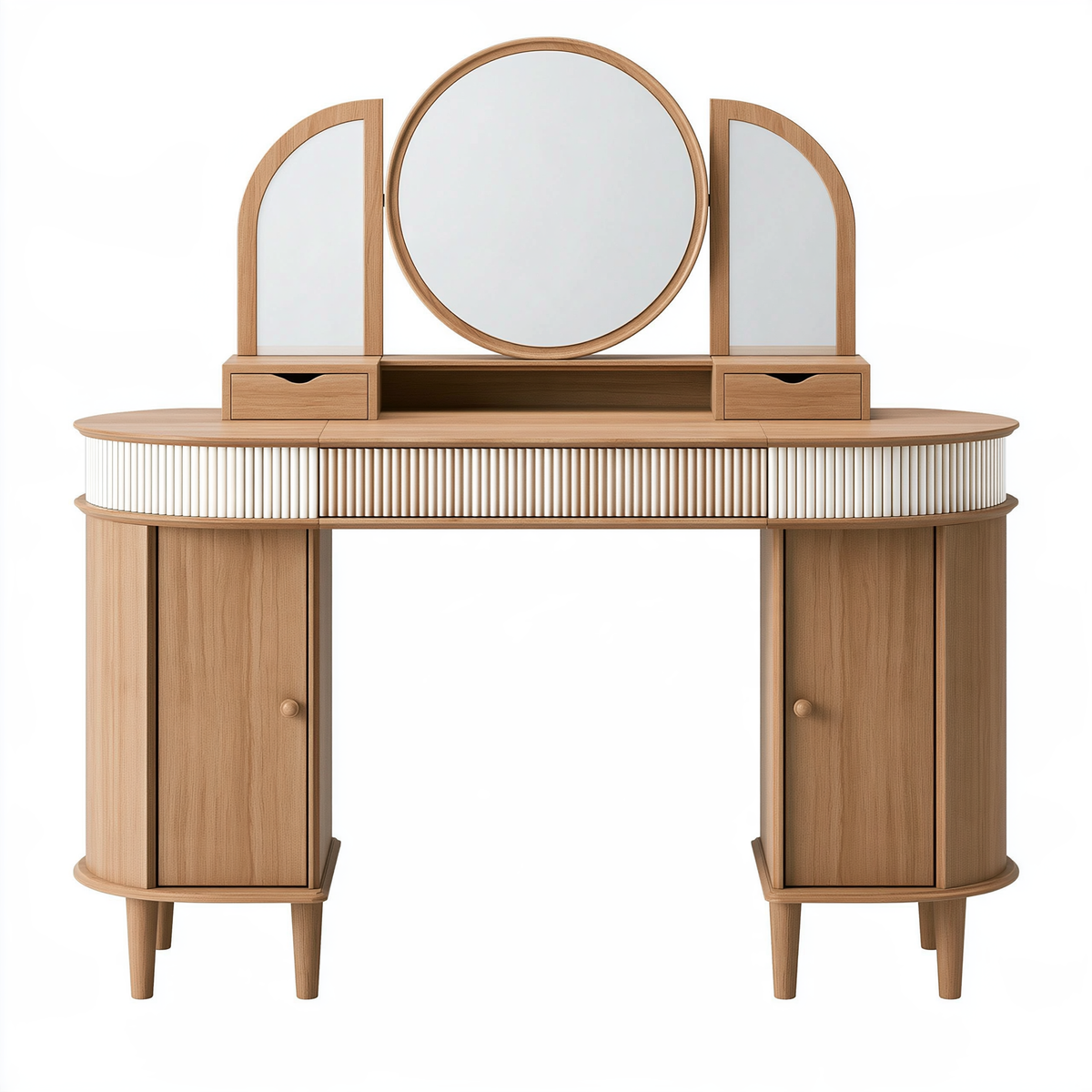 Tavolo da toeletta 120 x 45 x 145 cm in legno marrone con specchi e contenitori stile moderno