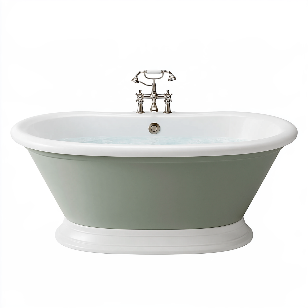 Vasca da bagno freestanding 170 x 75 cm in acrilico bianco/verde salvia stile classico