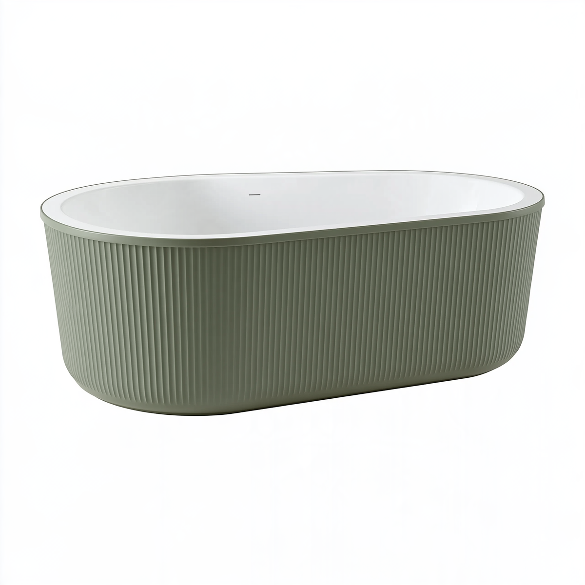 Vasca da bagno freestanding ovale 170 x 75 x 58 cm in acrilico verde salvia con finitura scanalata