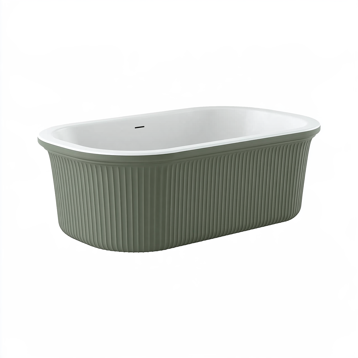 Vasca da bagno freestanding 170 x 75 x 58 cm in acrilico verde salvia e bianco con superficie scanalata