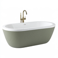 Vasca da bagno freestanding 170 x 80 cm in acrilico bianco e verde salvia con superficie scanalata stile contemporaneo