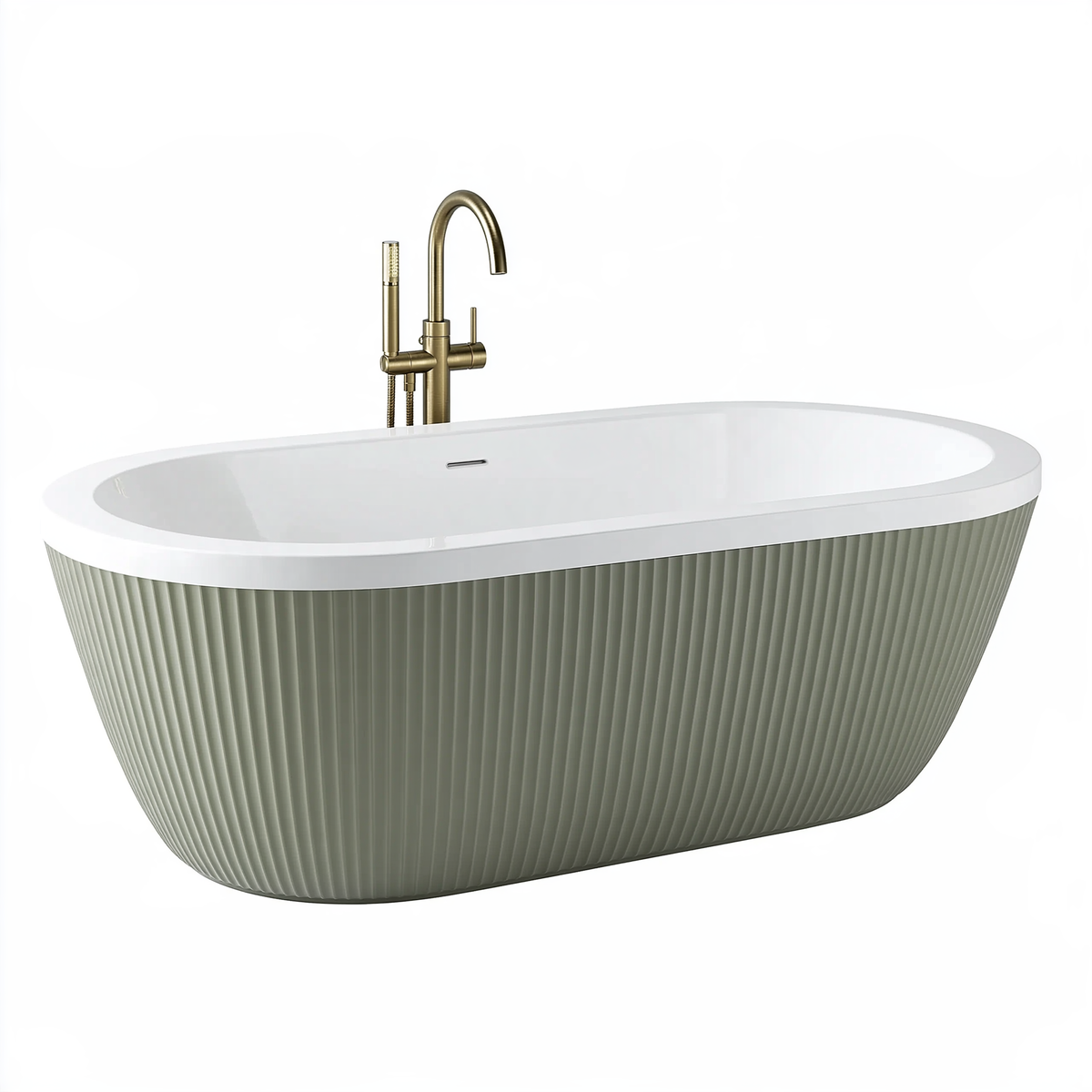 Vasca da bagno freestanding 170 x 80 cm in acrilico bianco e verde salvia con superficie scanalata stile contemporaneo