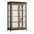 Vetrina 110 x 45 x 200 cm in legno vetro e rattan nero naturale - stile classico con ante