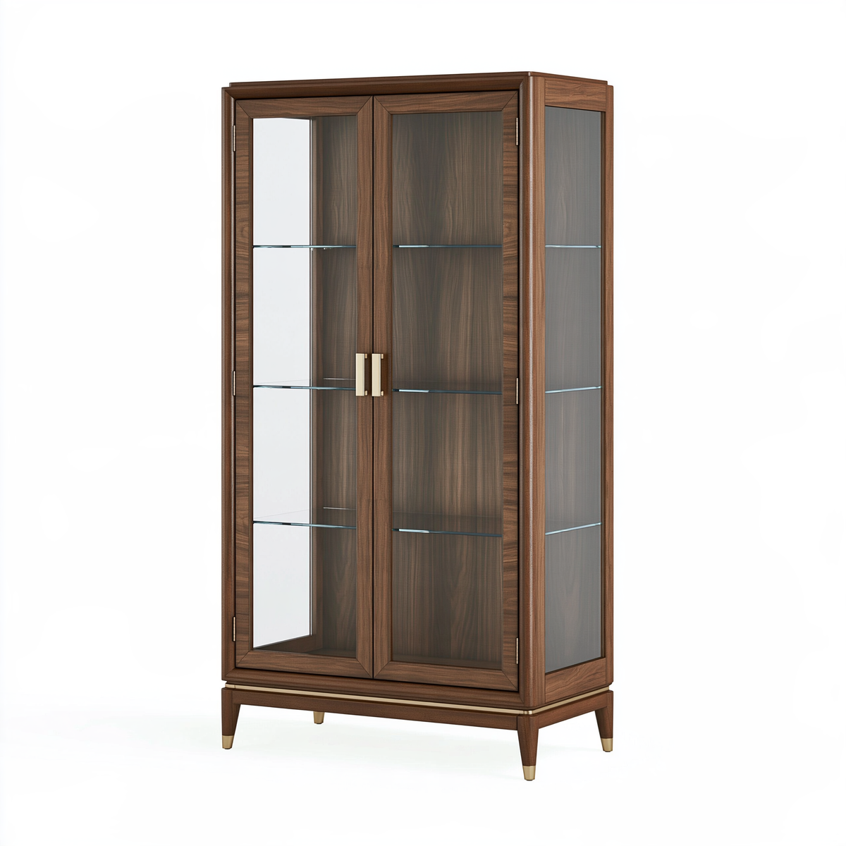Vetrina 100x45x190 cm in legno e vetro marrone stile classico con ante