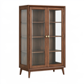 Vetrina 100 x 40 x 180 cm in legno marrone con vetro trasparente stile classico