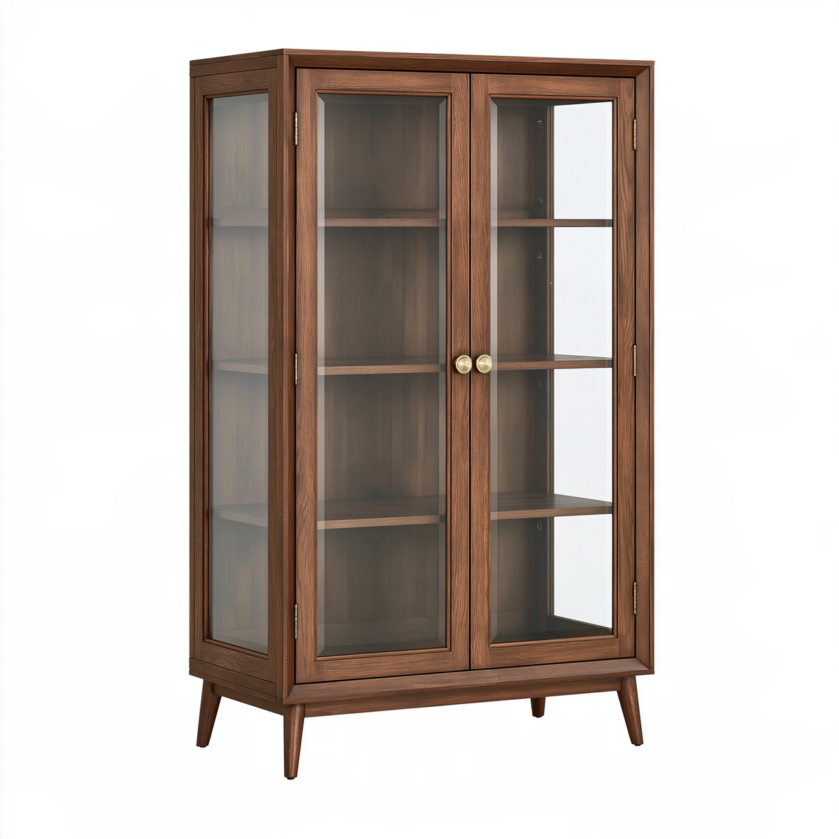 Vetrina 100 x 40 x 180 cm in legno marrone con vetro trasparente stile classico