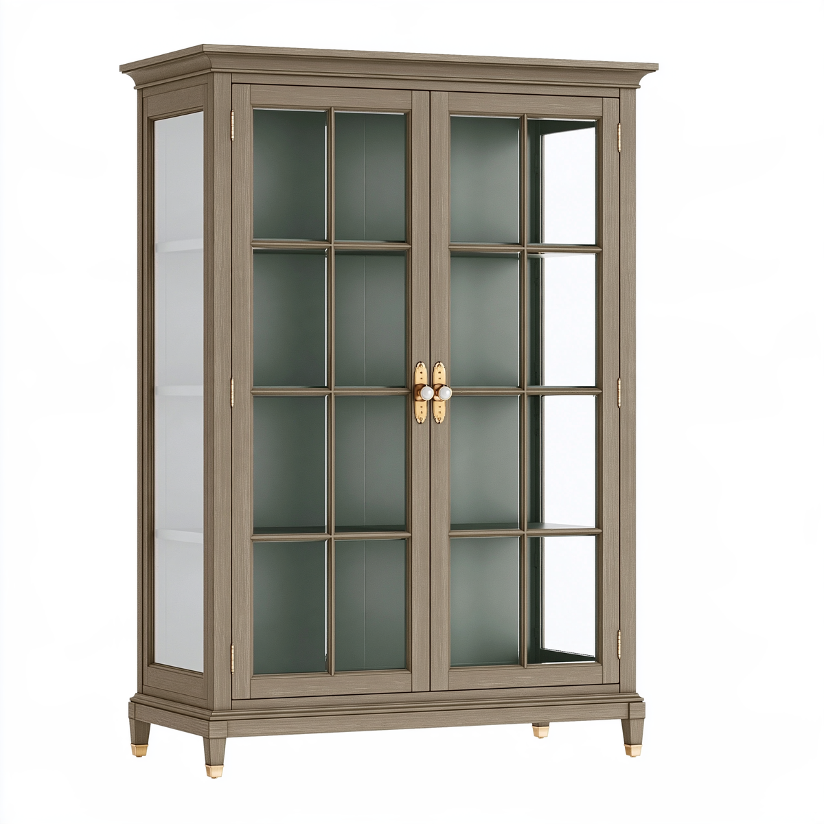 Vetrina 120 x 45 x 200 cm in legno e vetro grigio tortora - stile classico per soggiorno